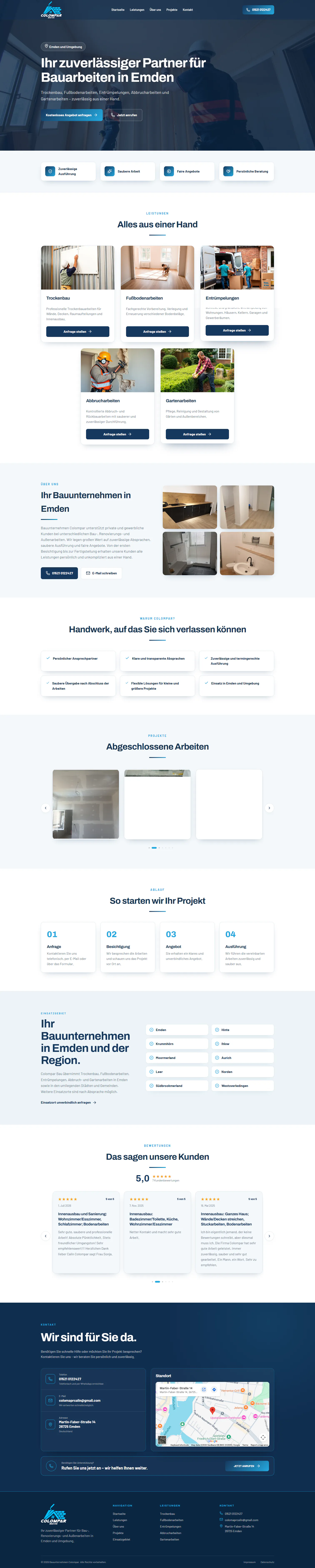 Fullpage-Screenshot der Website Colompar Bau