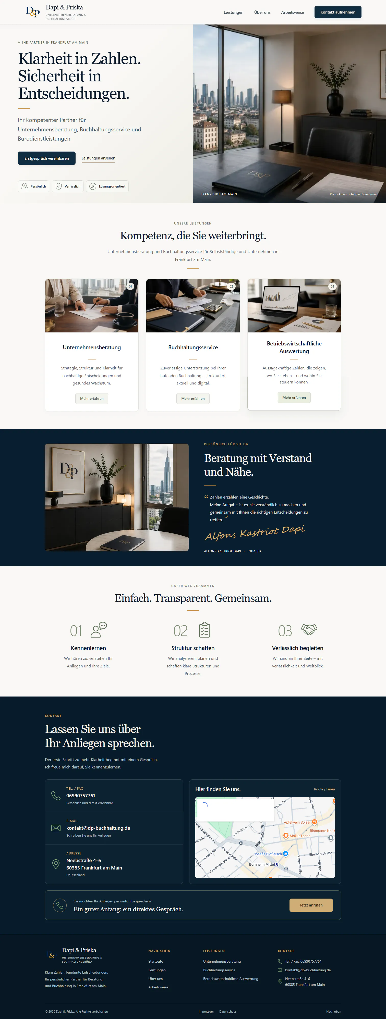 Fullpage-Screenshot der Website DP Buchhaltung
