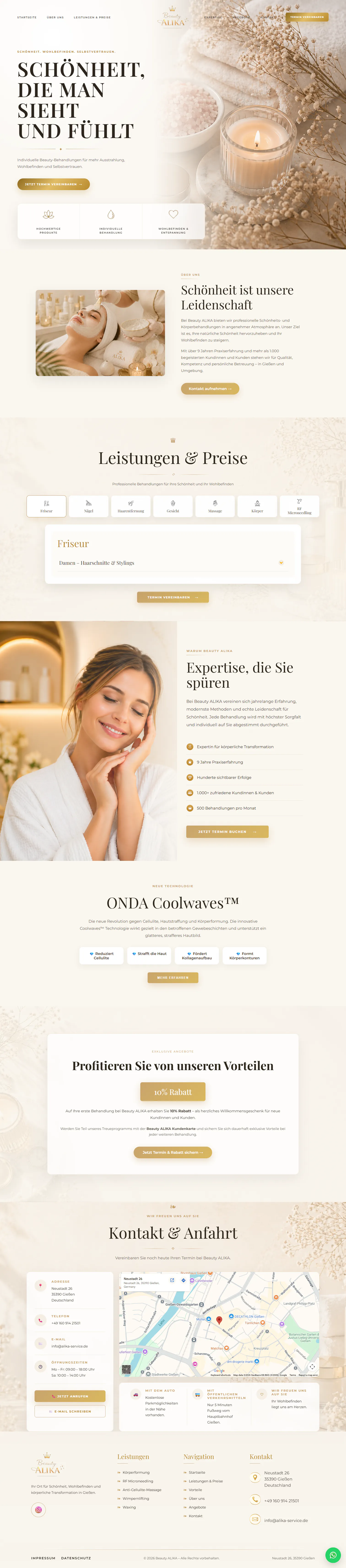 Fullpage-Screenshot der Website Beauty ALIKA